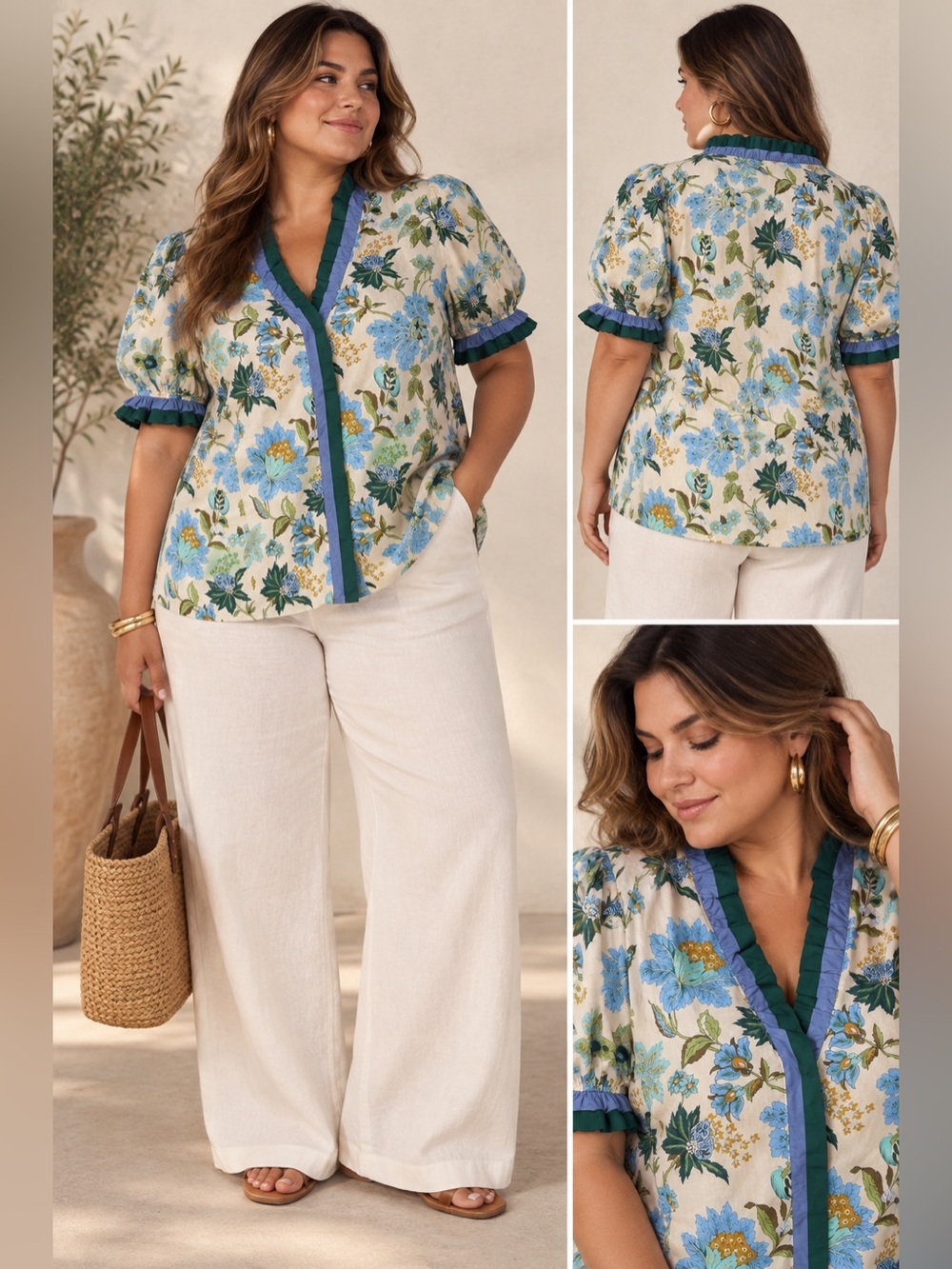 Entro floral puff sleeve top elevated boho romantic botanical southern chic XL